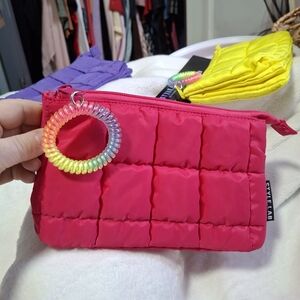 Pink Quilted Pouch with Rainbow Keychain